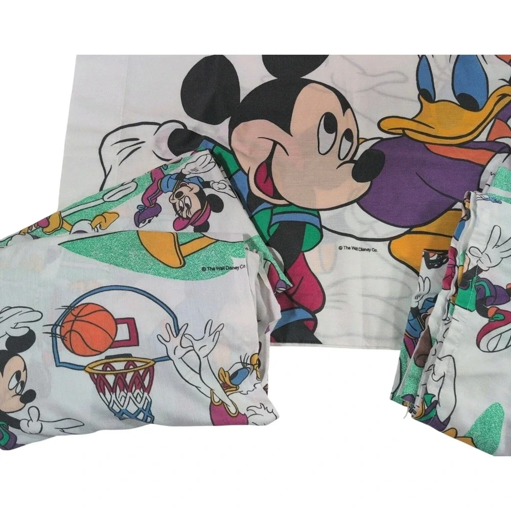 Vintage 90's 3 Piece Pacific Walt Disney Mickey Minnie Sports Twin Sheet Set